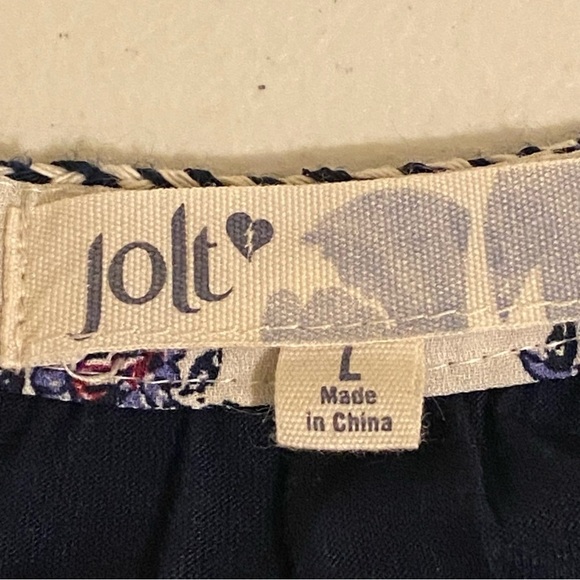 Jolt Navy Cream Maroon Floral Sleeveless Tank Top Size L Large Tie Front - Picture 2 of 7